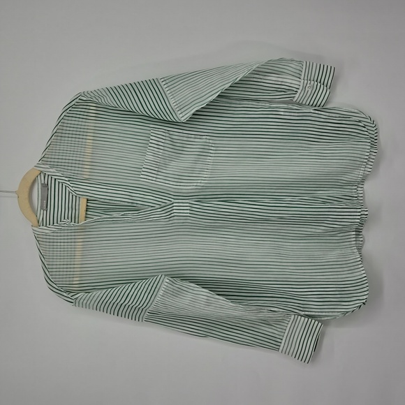 Vince Pencil Stripe Cotton & Silk Tunic In Malachite Popover Tunic Sheer Size SP - Picture 2 of 13